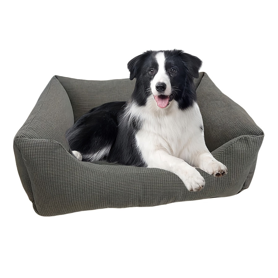 Orthopedic Washable Non-Slip Dog Bed with Raised Edges & Plush Grid Design - Soft Corduroy Pet Bed for Medium Dogs, Cats, Rabbits - 4 Sizes, Gray, Cat Comfort Item, Elegant Pet Furniture, Breathable Fabric, Cozy Pet Resting Spot, Sturdy Construction,