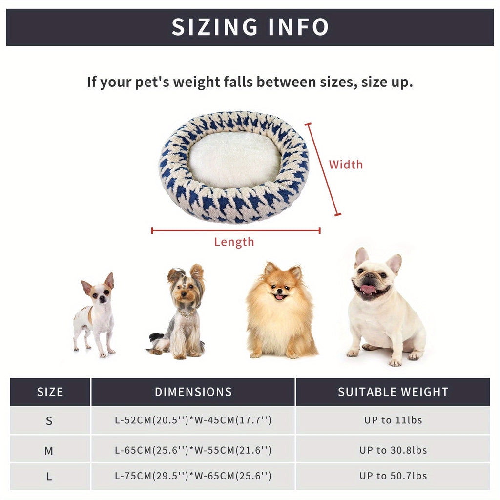 Dog Bed - Cushioned Pet Cave with Neck Support, Rounded Edges for Small/Medium Dogs - No Assembly Needed, Soft Nest for Corgis, Pomeranians, Indoor/Travel Use - Black & White or Blue & White, Curled Side Support