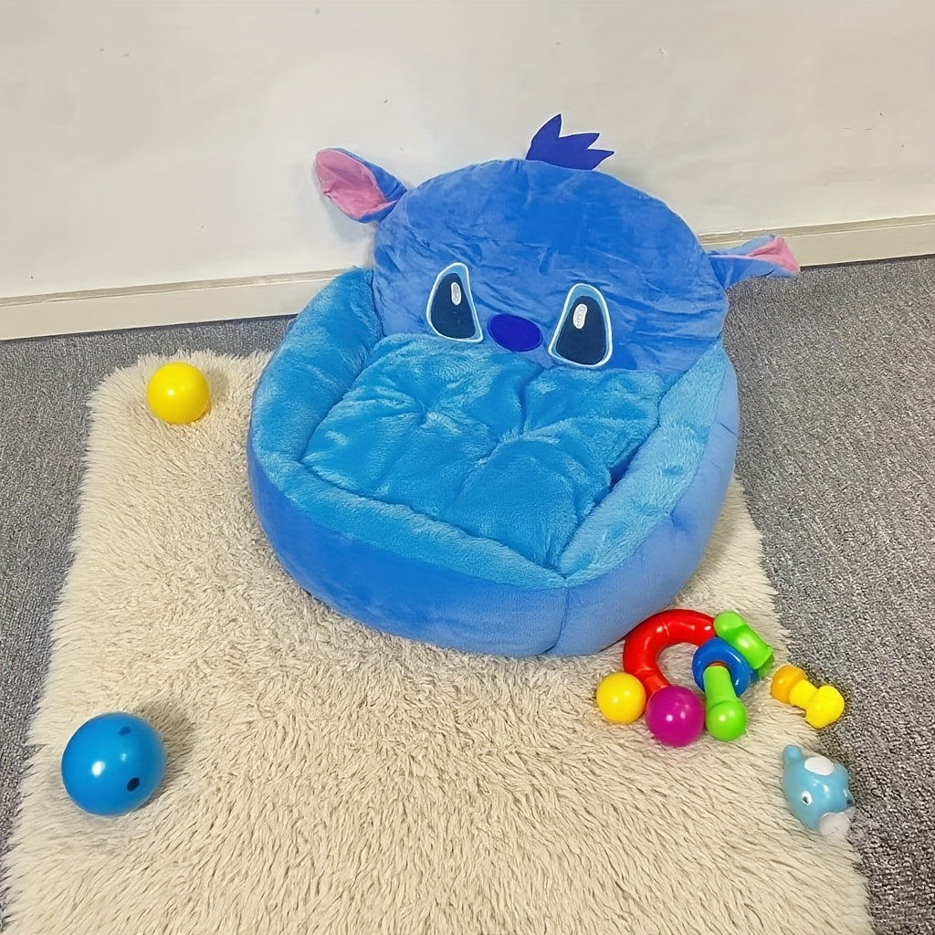 [Disney Pet Sofa] Disney Stitch All-Season Pet Sofa | Fluffy Dog Bed for Puppy & Kitten, Non-Slip Bottom, Removable Washable Cover, Supportive Cartoon Design Dog & Cat Bed, Cute Pet Home Gift for Dog Lovers, Small Dog Bed, Playful Design, Polyester Fabric