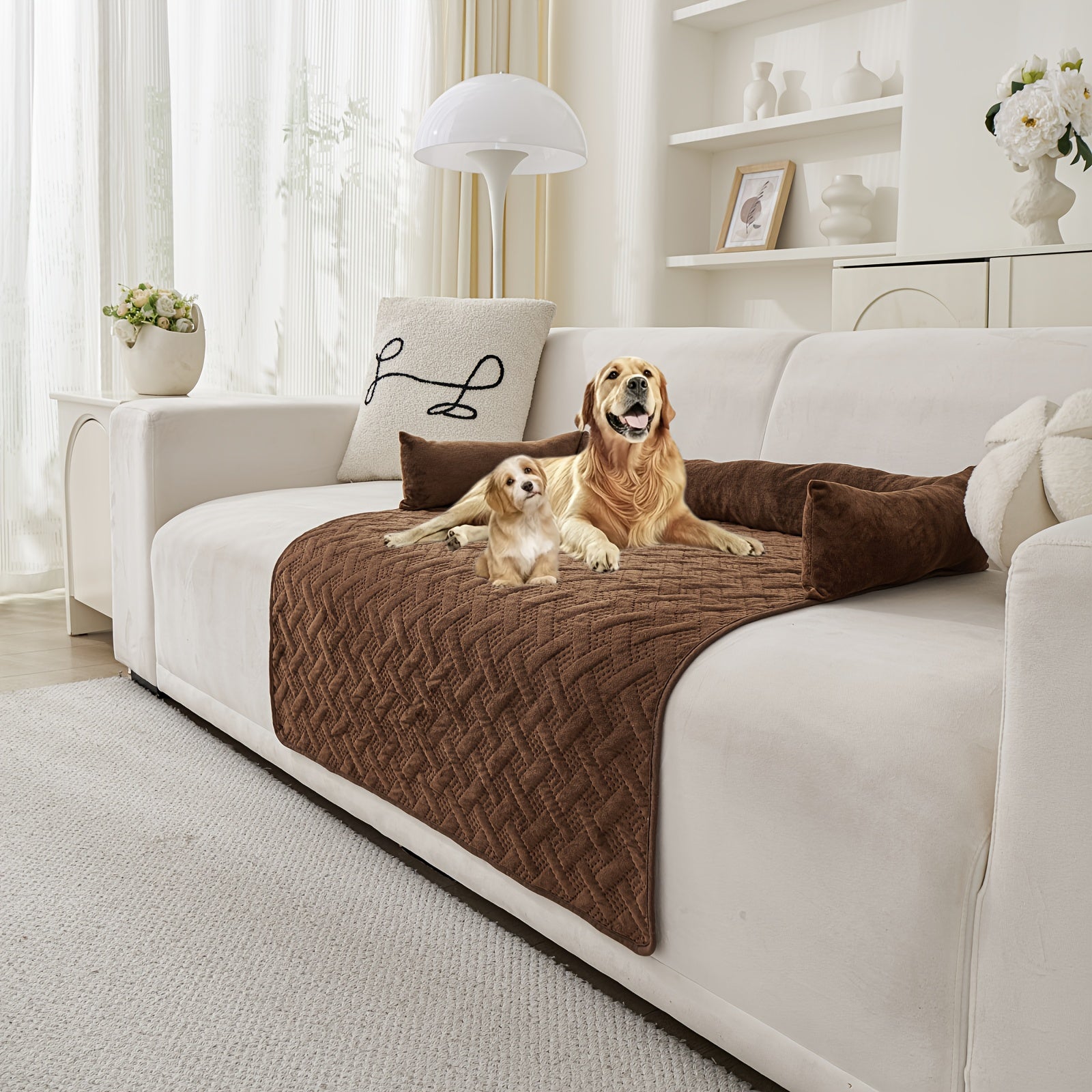 1pc Plush Pet Bed with Pillow - Soft Warm Sofa Cushion, Machine Washable Dog & Cat Bed, Non-Slip Bottom, Multiple Sizes (Small, Medium, Large Dogs) - Cozy Bed for Living Room, Bedroom, Training - Ideal Gift for Pet Owners, Petfriendly Home Decor,
