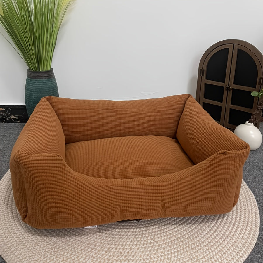Orthopedic Washable Non-Slip Dog Bed with Raised Edges & Plush Grid Design - Soft Corduroy Pet Bed for Medium Dogs, Cats, Rabbits - 4 Sizes, Gray, Cat Comfort Item, Elegant Pet Furniture, Breathable Fabric, Cozy Pet Resting Spot, Sturdy Construction,