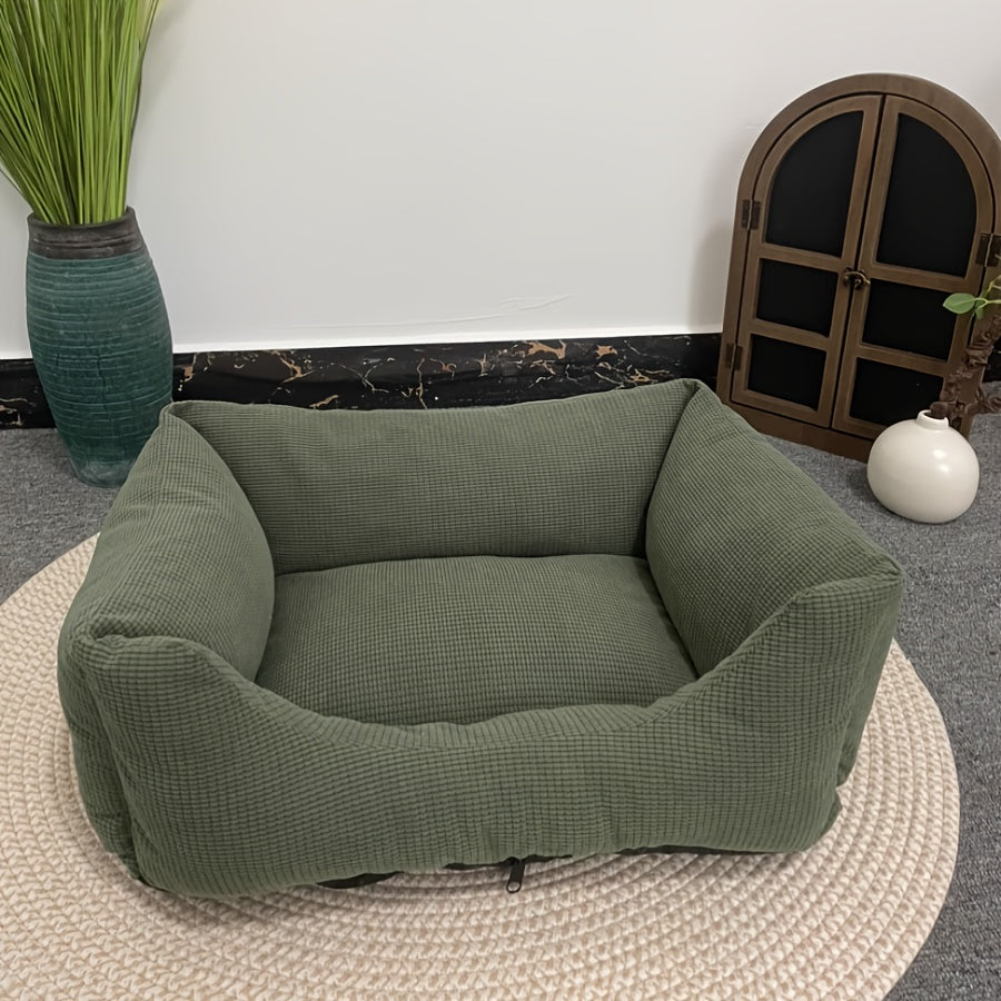 Orthopedic Washable Non-Slip Dog Bed with Raised Edges & Plush Grid Design - Soft Corduroy Pet Bed for Medium Dogs, Cats, Rabbits - 4 Sizes, Gray, Cat Comfort Item, Elegant Pet Furniture, Breathable Fabric, Cozy Pet Resting Spot, Sturdy Construction,