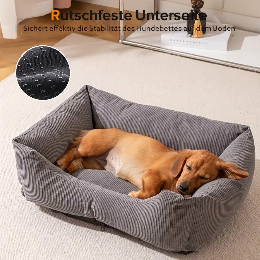 Orthopedic Washable Non-Slip Dog Bed with Raised Edges & Plush Grid Design - Soft Corduroy Pet Bed for Medium Dogs, Cats, Rabbits - 4 Sizes, Gray, Cat Comfort Item, Elegant Pet Furniture, Breathable Fabric, Cozy Pet Resting Spot, Sturdy Construction,