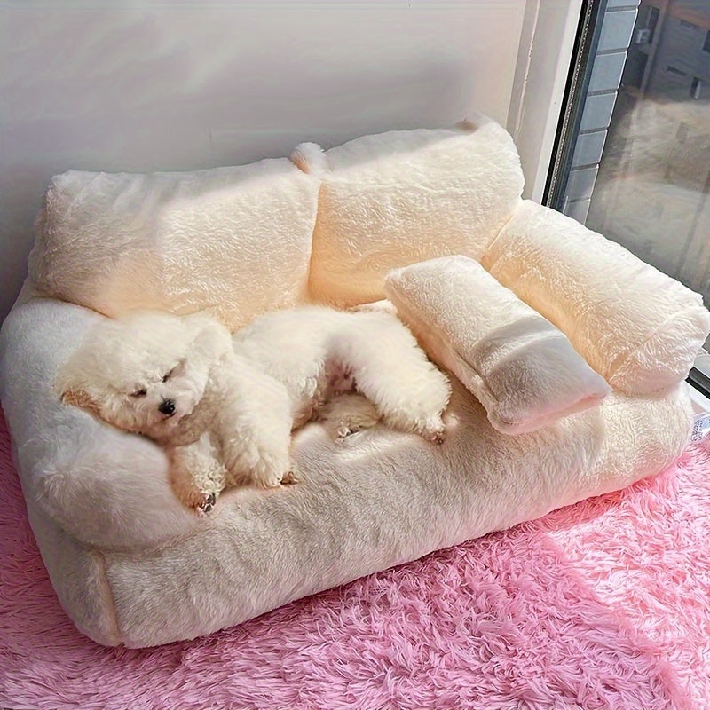 Lezizi Cozy Plush Pet Sofa Bed - Washable, Soft, and Warm Rectangular Dog & Cat Bed in Mixed Colors, Ideal for Small to Medium Breeds - Comfortable All-Season Sleeping Couch with Removable Polyester Fiber Fill
