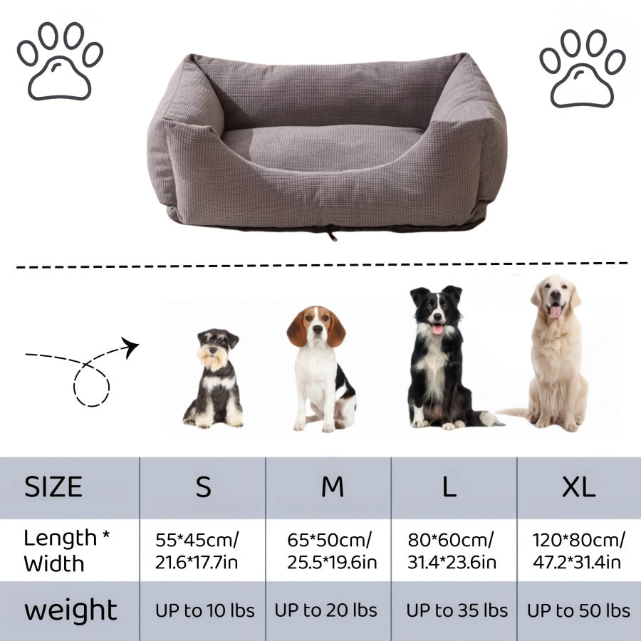 Orthopedic Washable Non-Slip Dog Bed with Raised Edges & Plush Grid Design - Soft Corduroy Pet Bed for Medium Dogs, Cats, Rabbits - 4 Sizes, Gray, Cat Comfort Item, Elegant Pet Furniture, Breathable Fabric, Cozy Pet Resting Spot, Sturdy Construction,