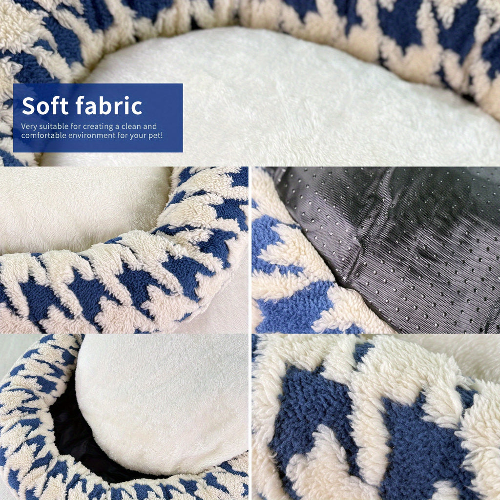 Dog Bed - Cushioned Pet Cave with Neck Support, Rounded Edges for Small/Medium Dogs - No Assembly Needed, Soft Nest for Corgis, Pomeranians, Indoor/Travel Use - Black & White or Blue & White, Curled Side Support