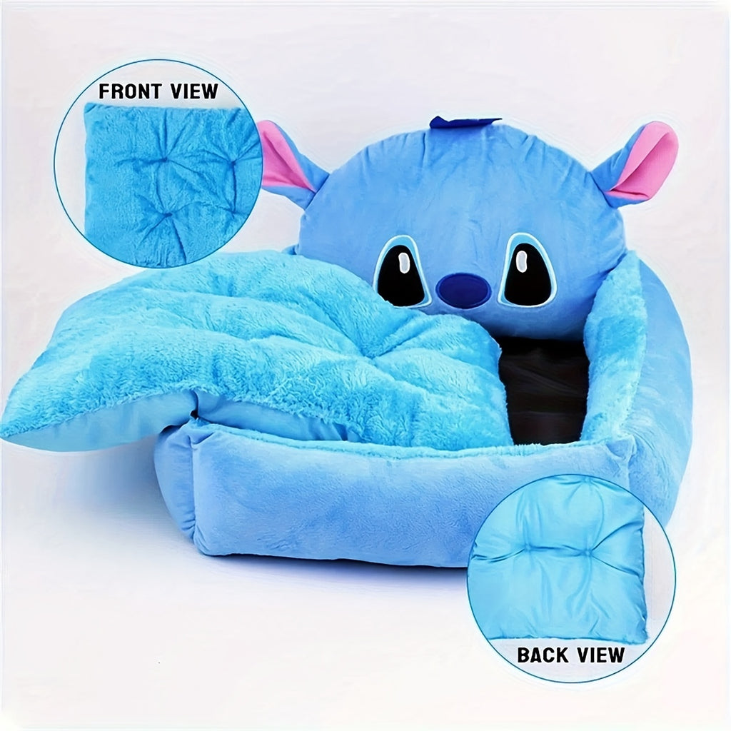 [Disney Pet Sofa] Disney Stitch All-Season Pet Sofa | Fluffy Dog Bed for Puppy & Kitten, Non-Slip Bottom, Removable Washable Cover, Supportive Cartoon Design Dog & Cat Bed, Cute Pet Home Gift for Dog Lovers, Small Dog Bed, Playful Design, Polyester Fabric