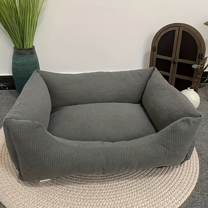 Orthopedic Washable Non-Slip Dog Bed with Raised Edges & Plush Grid Design - Soft Corduroy Pet Bed for Medium Dogs, Cats, Rabbits - 4 Sizes, Gray, Cat Comfort Item, Elegant Pet Furniture, Breathable Fabric, Cozy Pet Resting Spot, Sturdy Construction,
