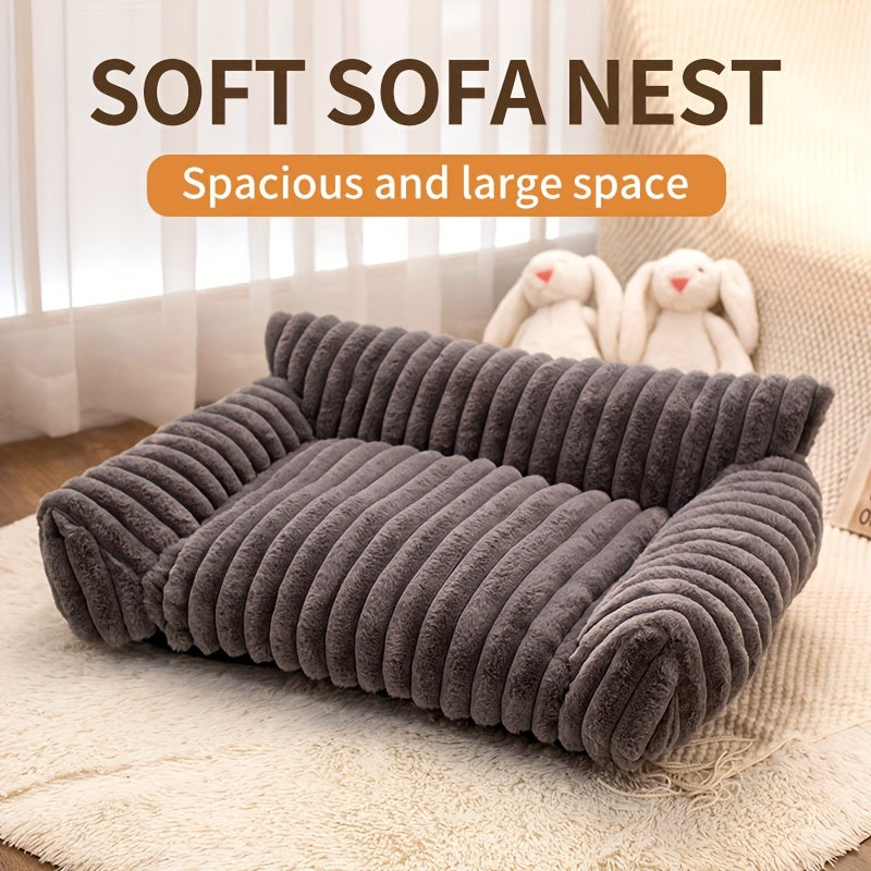 All-Season Plush Pet Sofa Bed for Cats & Small Dogs - Supportive Indoor Lounger with Soft Polyester Filling, Cozy Warmth, Machine Washable, Ideal for Indoor Pets, Pet Lounger|Cozy Pet Bed|Soft Polyester Fill