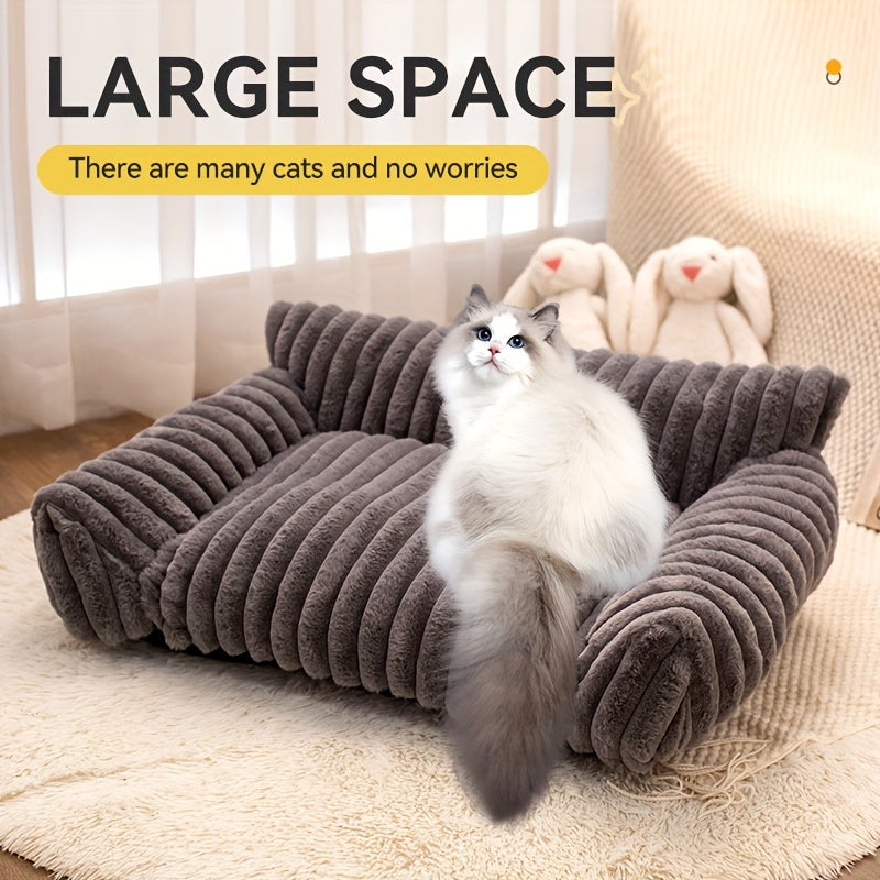 All-Season Plush Pet Sofa Bed for Cats & Small Dogs - Supportive Indoor Lounger with Soft Polyester Filling, Cozy Warmth, Machine Washable, Ideal for Indoor Pets, Pet Lounger|Cozy Pet Bed|Soft Polyester Fill