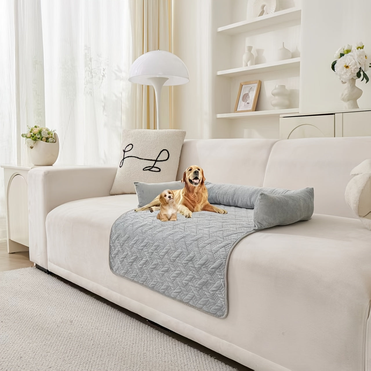 1pc Plush Pet Bed with Pillow - Soft Warm Sofa Cushion, Machine Washable Dog & Cat Bed, Non-Slip Bottom, Multiple Sizes (Small, Medium, Large Dogs) - Cozy Bed for Living Room, Bedroom, Training - Ideal Gift for Pet Owners, Petfriendly Home Decor,