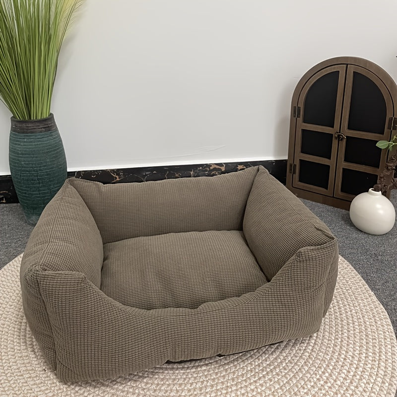 Orthopedic Washable Non-Slip Dog Bed with Raised Edges & Plush Grid Design - Soft Corduroy Pet Bed for Medium Dogs, Cats, Rabbits - 4 Sizes, Gray, Cat Comfort Item, Elegant Pet Furniture, Breathable Fabric, Cozy Pet Resting Spot, Sturdy Construction,