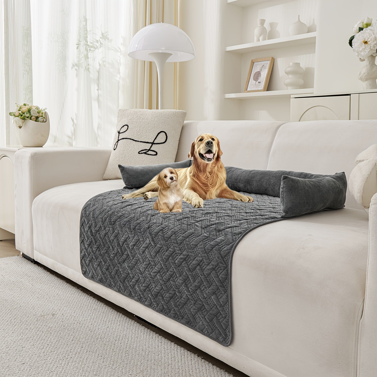 1pc Plush Pet Bed with Pillow - Soft Warm Sofa Cushion, Machine Washable Dog & Cat Bed, Non-Slip Bottom, Multiple Sizes (Small, Medium, Large Dogs) - Cozy Bed for Living Room, Bedroom, Training - Ideal Gift for Pet Owners, Petfriendly Home Decor,