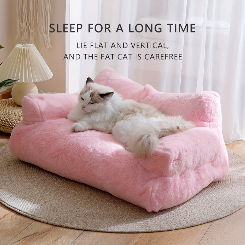 Lezizi Cozy Plush Pet Sofa Bed - Washable, Soft, and Warm Rectangular Dog & Cat Bed in Mixed Colors, Ideal for Small to Medium Breeds - Comfortable All-Season Sleeping Couch with Removable Polyester Fiber Fill