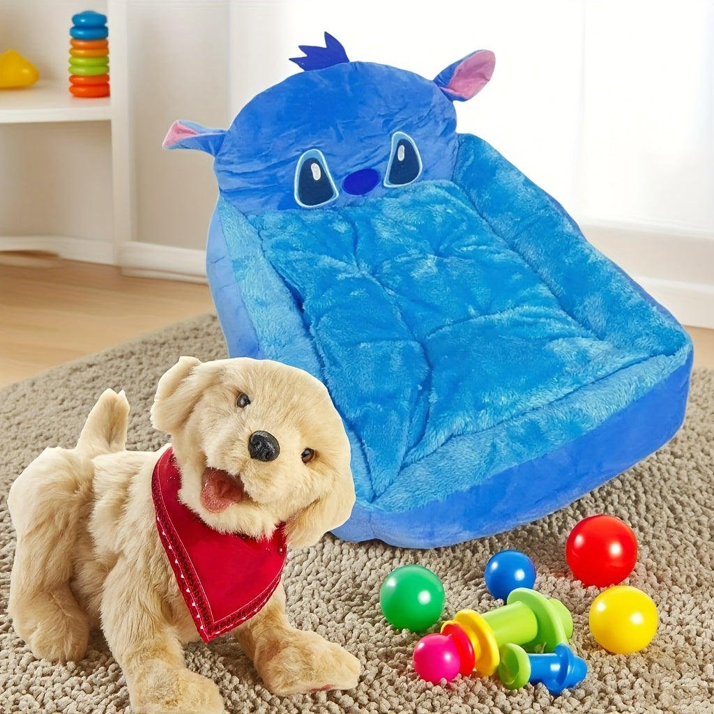 [Disney Pet Sofa] Disney Stitch All-Season Pet Sofa | Fluffy Dog Bed for Puppy & Kitten, Non-Slip Bottom, Removable Washable Cover, Supportive Cartoon Design Dog & Cat Bed, Cute Pet Home Gift for Dog Lovers, Small Dog Bed, Playful Design, Polyester Fabric