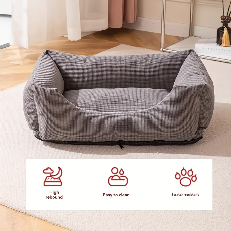Orthopedic Washable Non-Slip Dog Bed with Raised Edges & Plush Grid Design - Soft Corduroy Pet Bed for Medium Dogs, Cats, Rabbits - 4 Sizes, Gray, Cat Comfort Item, Elegant Pet Furniture, Breathable Fabric, Cozy Pet Resting Spot, Sturdy Construction,