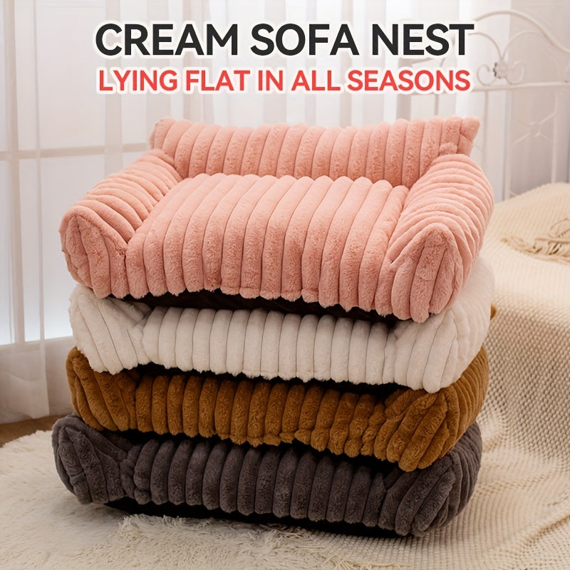 All-Season Plush Pet Sofa Bed for Cats & Small Dogs - Supportive Indoor Lounger with Soft Polyester Filling, Cozy Warmth, Machine Washable, Ideal for Indoor Pets, Pet Lounger|Cozy Pet Bed|Soft Polyester Fill