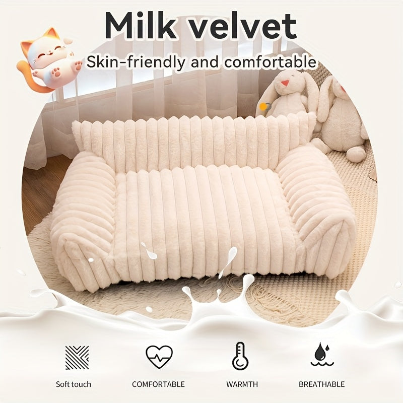 All-Season Plush Pet Sofa Bed for Cats & Small Dogs - Supportive Indoor Lounger with Soft Polyester Filling, Cozy Warmth, Machine Washable, Ideal for Indoor Pets, Pet Lounger|Cozy Pet Bed|Soft Polyester Fill
