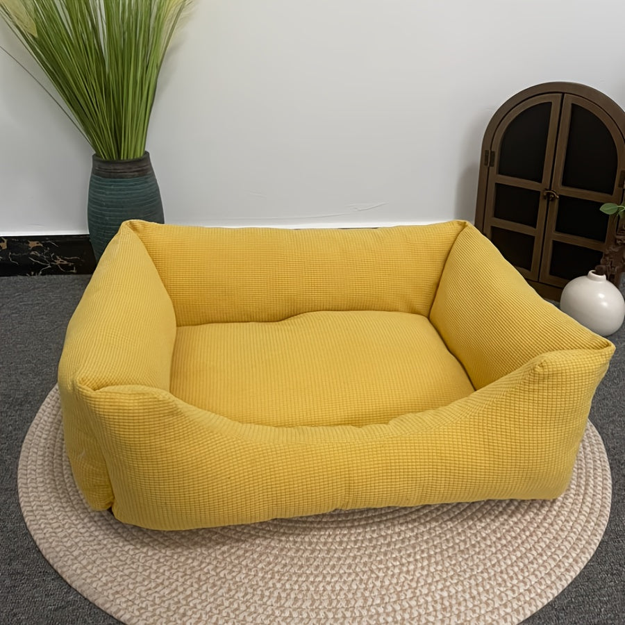 Orthopedic Washable Non-Slip Dog Bed with Raised Edges & Plush Grid Design - Soft Corduroy Pet Bed for Medium Dogs, Cats, Rabbits - 4 Sizes, Gray, Cat Comfort Item, Elegant Pet Furniture, Breathable Fabric, Cozy Pet Resting Spot, Sturdy Construction,