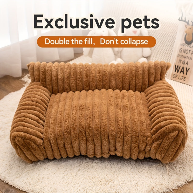 All-Season Plush Pet Sofa Bed for Cats & Small Dogs - Supportive Indoor Lounger with Soft Polyester Filling, Cozy Warmth, Machine Washable, Ideal for Indoor Pets, Pet Lounger|Cozy Pet Bed|Soft Polyester Fill