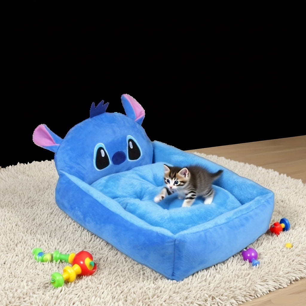 [Disney Pet Sofa] Disney Stitch All-Season Pet Sofa | Fluffy Dog Bed for Puppy & Kitten, Non-Slip Bottom, Removable Washable Cover, Supportive Cartoon Design Dog & Cat Bed, Cute Pet Home Gift for Dog Lovers, Small Dog Bed, Playful Design, Polyester Fabric